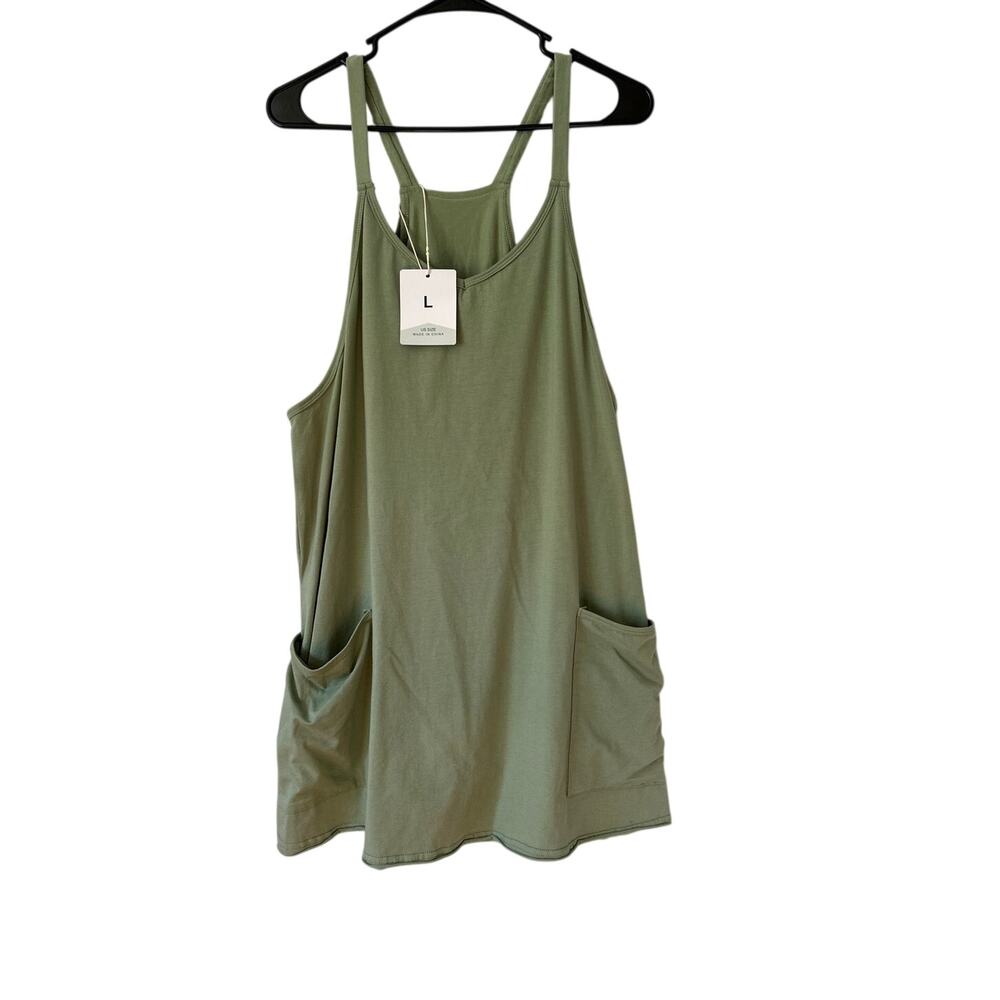 NWT Fashion Clothing Sage Green Athletic Mini Dress Romper with Packets Size L